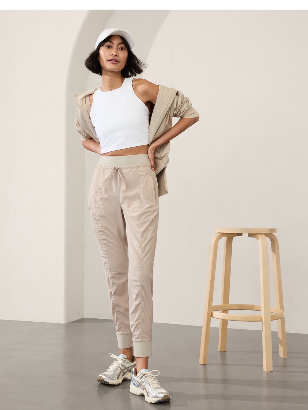 ATHLETA Attitude Pant Light Beige Drawstring Jogger Pants NWT